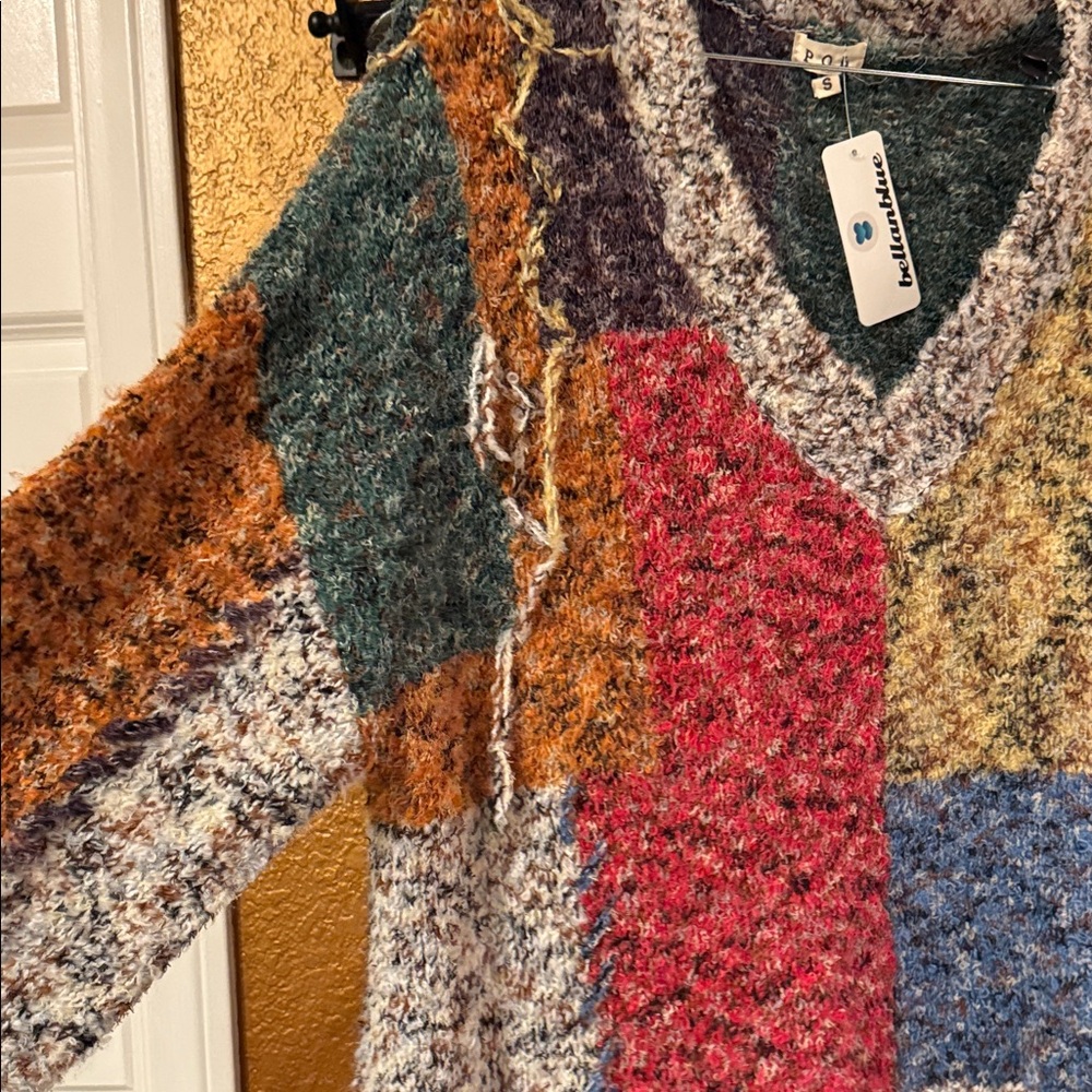POL Multicolored Patchwork V-Neck Sweater Small N… - image 3